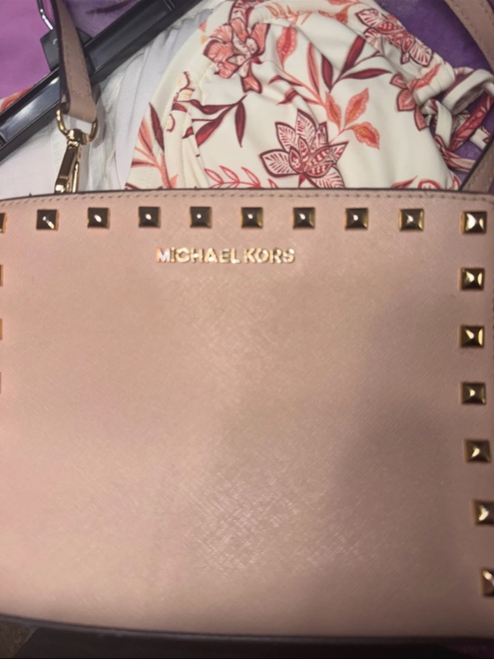 Michael Kors Pink Saffiano Leather Stud Tote
